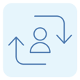 Ícone Pessoa rodeada de setas - Diminuição da taxa de turnover Ícone Pessoa rodeada de setas - Diminuição da taxa de turnover