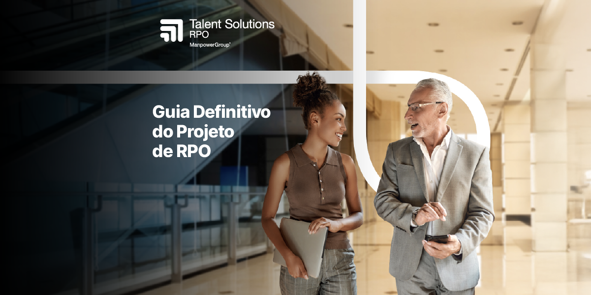 Banner da Talent Solutions RPO com duas pessoas conversando e o texto: 'Guia Definitivo do Projeto de RPO'. Banner da Talent Solutions RPO com duas pessoas conversando e o texto: 'Guia Definitivo do Projeto de RPO'.