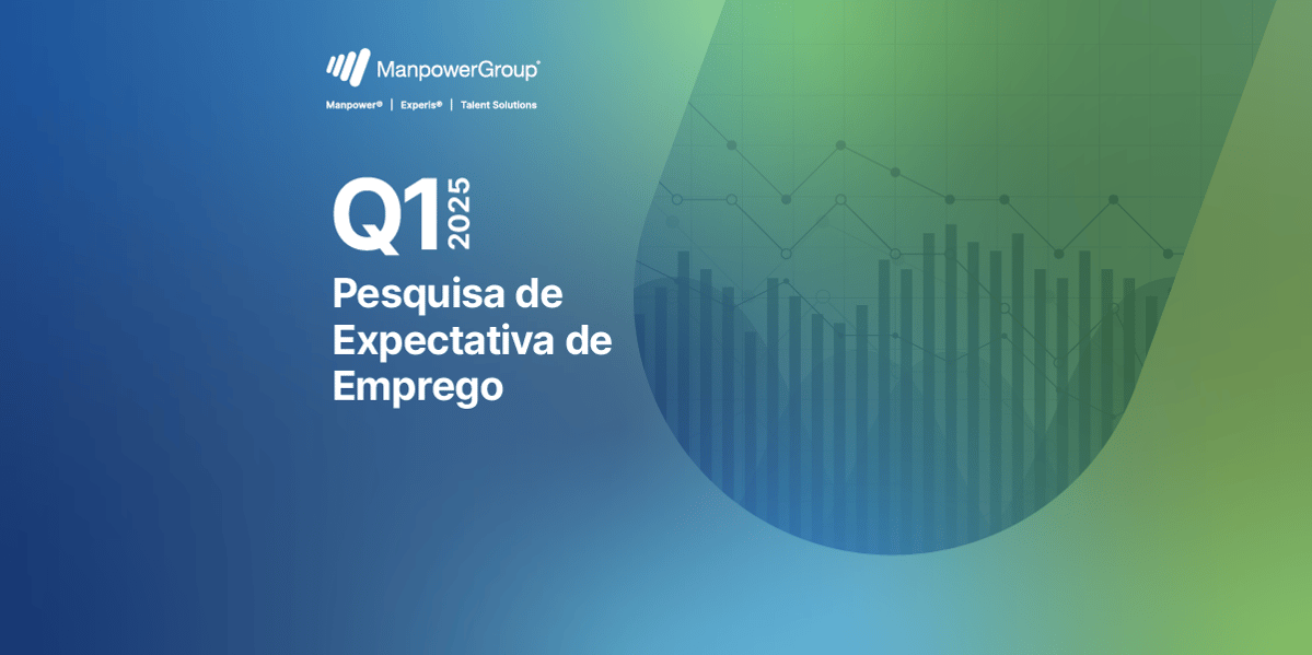 Banner promocional com gradiente de azul e verde, exibindo o logotipo da ManpowerGroup no topo e os textos: 'Q1 2025 Pesquisa de Expectativa de Emprego' em destaque. À direita, um gráfico de barras e linhas sobre um fundo transparente. Banner promocional com gradiente de azul e verde, exibindo o logotipo da ManpowerGroup no topo e os textos: 'Q1 2025 Pesquisa de Expectativa de Emprego' em destaque. À direita, um gráfico de barras e linhas sobre um fundo transparente.