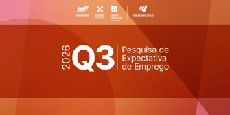Banner Q3 2026 da Pesquisa de Expectativa de Emprego do ManpowerGroup, com logos e fundo em tons laranja