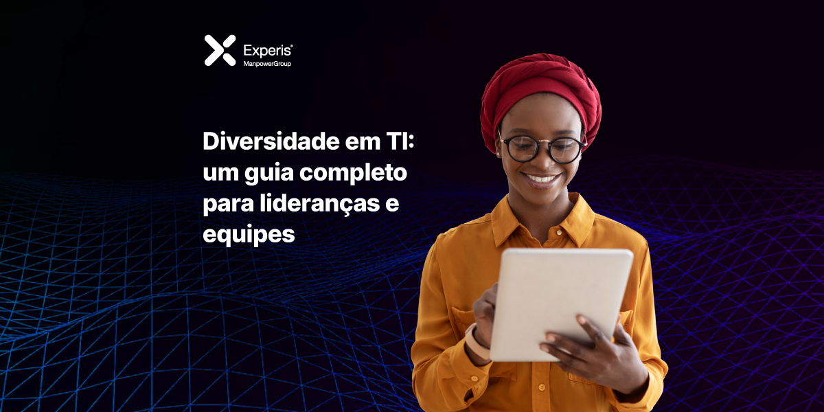 Mulher negra sorrindo ao usar seu tablet, em primeiro plano. À esquerda o título do artigo em fundo escuro. Mulher negra sorrindo ao usar seu tablet, em primeiro plano. À esquerda o título do artigo em fundo escuro.
