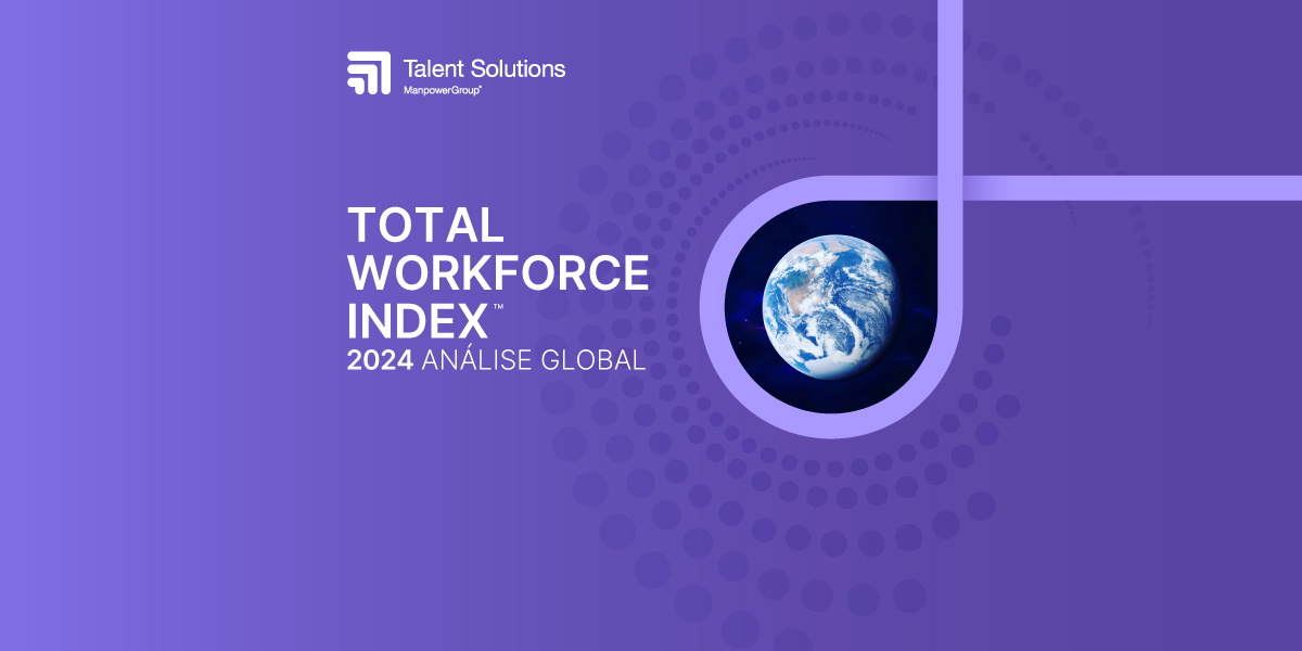 Fotografia da terra recortada em círculo sobre fundo lilás, com o título "Total Workforce Index 2024 - Análise Global" Fotografia da terra recortada em círculo sobre fundo lilás, com o título "Total Workforce Index 2024 - Análise Global"