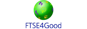 Logotipo FTSE4Good: globo verde com ícones coloridos (pessoas, árvore, mãos) e texto azul "FTSE4Good" abaixo. Logotipo FTSE4Good: globo verde com ícones coloridos (pessoas, árvore, mãos) e texto azul "FTSE4Good" abaixo.