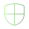 Ícone verde linear sobre fundo branco: escudo dividido em quatro seções por linhas cruzadas, simbolizando proteção ou segurança. Ícone verde linear sobre fundo branco: escudo dividido em quatro seções por linhas cruzadas, simbolizando proteção ou segurança.