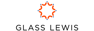 Logotipo da Glass Lewis: nome "GLASS LEWIS" em preto sob um símbolo circular abstrato em laranja e azul. Logotipo da Glass Lewis: nome "GLASS LEWIS" em preto sob um símbolo circular abstrato em laranja e azul.